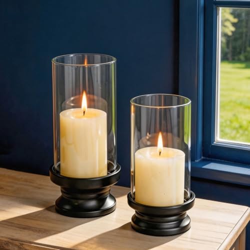 NUPTIO Hurricane Candle Holder for Pillar - Set of 2 Black by Nuptio