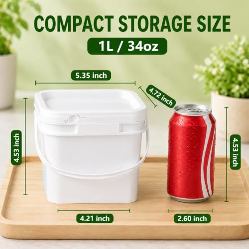 34 oz Food Storage Buckets with Lids, 4 Pack Square BPA Free Plastic Containers with Handles and Labels for Snacks, Meal Prep, Pantry and Freezer (White) - Image 2