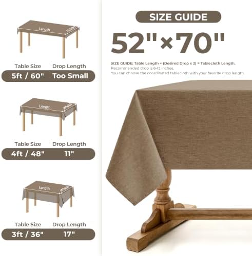 Decorelia Faux Linen Farmhouse Table Cloth 52"x70" for Rectangle Dining Table, Coffee Waterproof Outdoor Washable Cloth Fall Tablecloth for Rectangular Kitchen Outdoor Party Restaurant Patio Table - Image 5