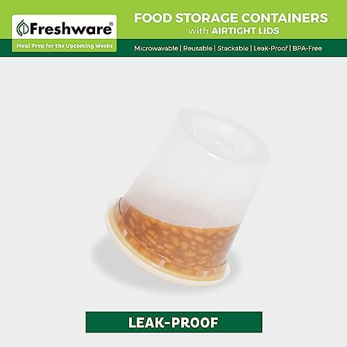 Freshware Food Storage Container 24 oz Plastic Deli Containers with Lids, Slime, Soup, Meal Prep Containers, BPA Free, Stackable, Leakproof, Microwave/Dishwasher/Freezer Safe, 48 Sets (Pack of 8) - Image 4
