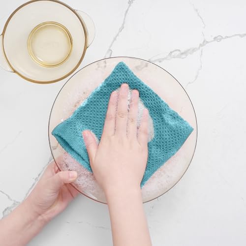 Homaxy 100% Cotton Waffle Weave Kitchen Dish Cloths 6-Pack, Lake Blue - Image 4