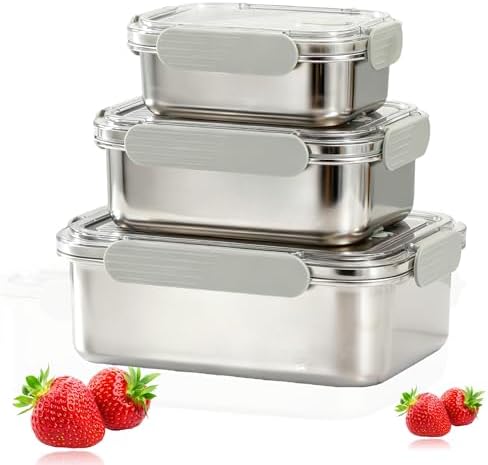Stainless Steel Food Storage Containers, Silver, Combo by HOMMIYA
