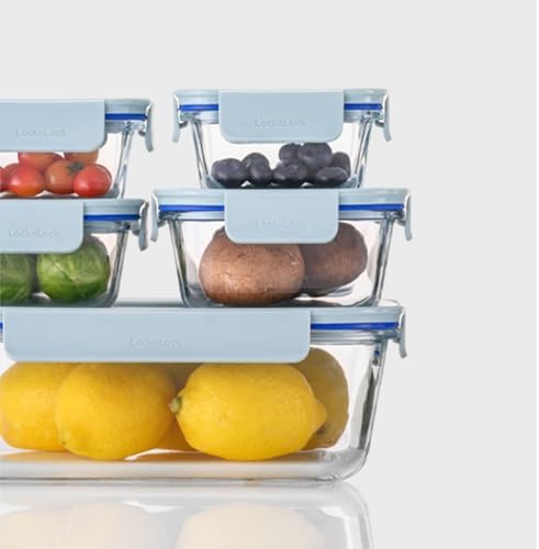 LocknLock LNG455S5M The Clear Heat-Resistant Borosilicate Glass Food Storage Set, 10-Piece (5 Containers + 5 Lids) - Mint - Image 3