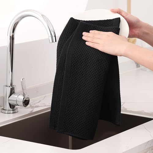 Homaxy 100% Cotton Oversized Waffle Weave Kitchen Towels 8-Pack, Black - Image 4