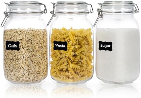 CHEFSTORY 50oz Glass Food Storage Jars with Airtight Clamp Lids, 3 Pack by Chefstory