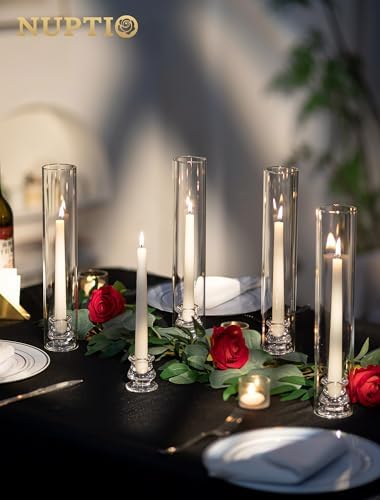 NUPTIO Hurricane Glass Candle Holders Bulk for Wedding - 12.6" H Set of 30 - Image 4