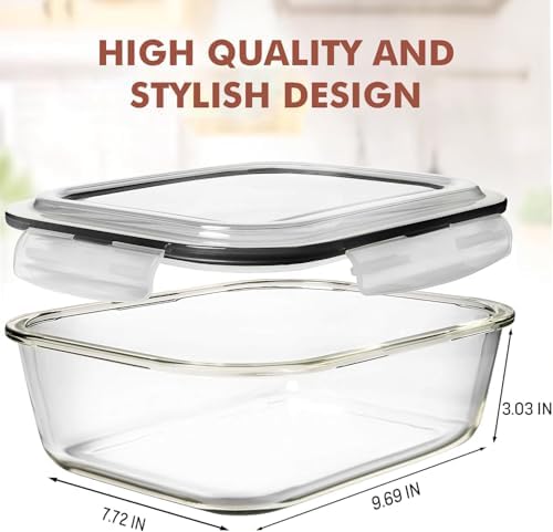 Razab 10 Cups/ 80 Oz 4 Pc (Set of 2) Glass Food Storage Containers with Airtight Locking Lids For Storing & Serving Food. BPA Free & Leak Proof - Microwave, Dishwasher, Fridge, Freezer, Oven Safe - Image 3