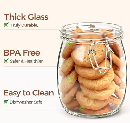 ComSaf Round Glass Jars with Airtight Lids 25 oz 6 Pack Pickling - Image 3