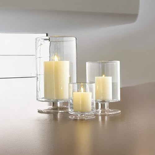 WGVI Clear Glass Pedestal Hurricane Candle Holder, 6"+8"+10"+13" H, Decorative Vase for Pillar Candles, Short Stemmed Candleholder Cylinder, Tabletop, Home Décor, 1 Set of All 4 Sizes - Image 5