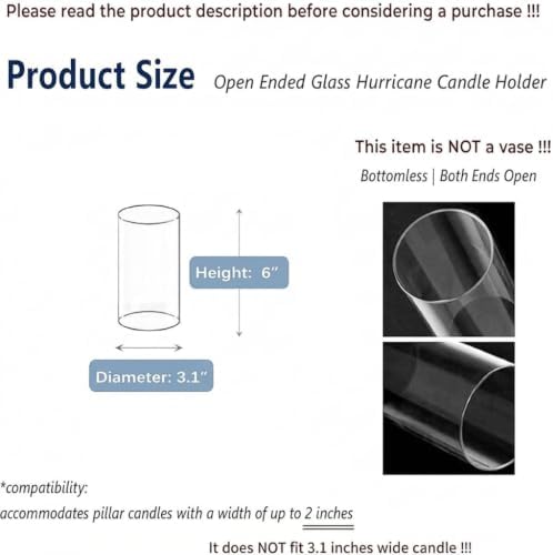 CYS EXCEL 1 PC Glass Hurricane Tube (H:6" D:3.1") - Fits Candles up to 2" Wide, Requires Holder Base 3.25" or Wider - Image 3