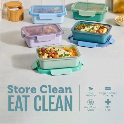 Ello Color Lock Ceramic-Coated 3.4 Cup Meal Prep Containers, 10 Pc, Blue - Image 6
