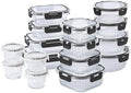 COOK WITH COLOR Premium 32-Pc. Borosilicate Glass Food Container Set with Dividers - 4 Rectangles, 8 Rounds, 4 Squares - Leakproof Lids - Meal Prep, Storage, Fluted Ombre Black by CookwithColor