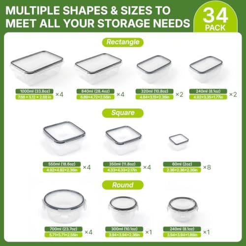 68 PCS Food Storage Containers with Lids, Meal Prep Containers, Stackable Kitchen Set, Airtight & Leakproof, BPA-Free, Microwave/Dishwasher/Freezer Safe, Extra Labels & Pen - Image 2