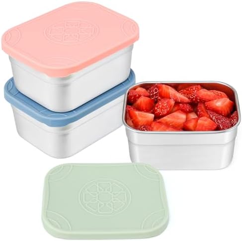Caperci 3-Pack Stainless Steel Snack Containers with Silicone Lids - 10oz Reusable Small Food Storage Containers for Snacks & Deli Foods, Leak-Proof, Easy Open & BPA-Free (290ML) by Caperci