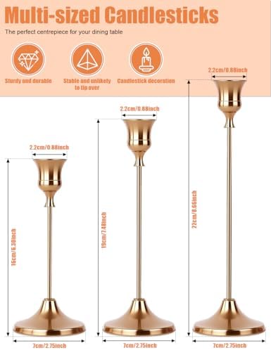 2 Sets(6 Pcs) French Gold Tapered Candle Holder,Candlestick Tall Metal Candlestick Holders for Table Centerpiece Home Decor for Wedding Fireplace Mantel Housewarming Gift Fits 3/4 Inch Thick Candles - Image 2