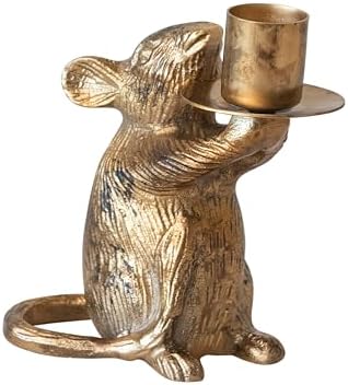 Creative Co-Op Cast Aluminum Mouse Taper Candleholder, Antique Gold Finish - Image 5