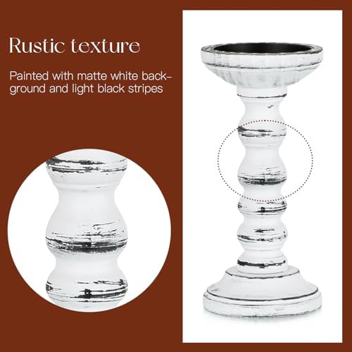 Candeldo Wood Candle Holder for Pillar, White Farmhouse Fireplace Decor - Image 6