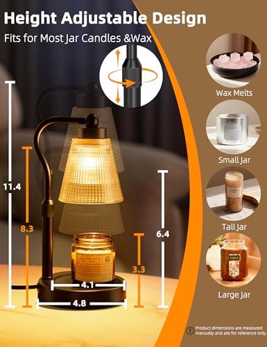 Candle Warmer Lamp for Jar Candles, Height Adjustable & Dimmable with 2/4/8H Timer, 2*50W Halogen Wax Melter Warmer for Home Office Décor, Flameless & Smokeless, Gift for Women Mom,Black-Amber/1 Pack - Image 5