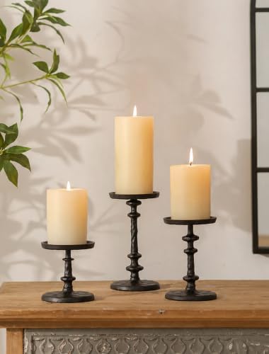 NUPTIO Black Candle Holders for Pillars: Cast Iron Candle Stand Set of 3 by Nuptio