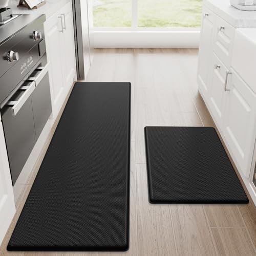 StepRite Kitchen Mats for Floor, 2-Piece Anti-Fatigue Kitchen Rugs, Black by Bringcushiontoyourlife
