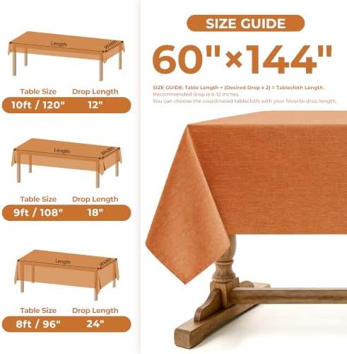 Decorelia Linen Textured Fall Tablecloth Rectangular, Orange, 60"x144" - Image 6