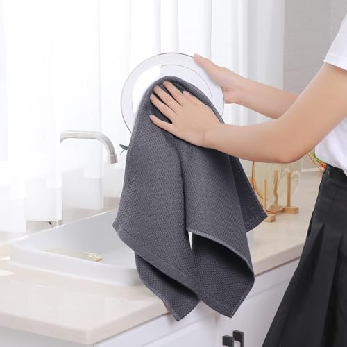 Homaxy 100% Cotton Waffle Weave Kitchen Dish Towels 12-Pack, Dark Grey - Image 4