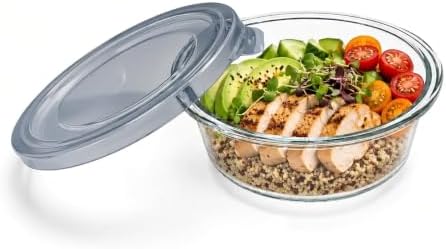 Glass Food Storage Containers with Lids — 8 Piece — 4 Containers + 4 Lids, 13.55 oz Each Glass, BPA-Free Leakproof Stackable Lids, Microwave, Oven & Dishwasher Safe — Ideal for Meal Prep, - Smoke Lid - Image 4