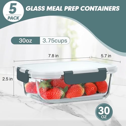KOMUEE 30 oz 5 Pack Glass Meal Prep Containers with Lids, Gray - Image 7