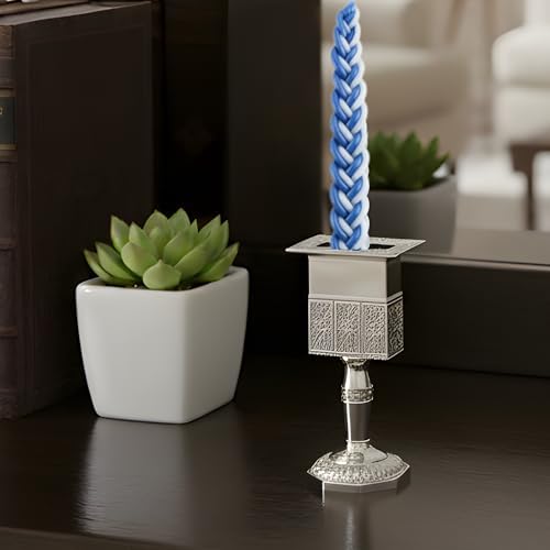 Nickel Havdalah Candle Holder 5.6 Inches Octagon Havdalah Candle Holder, Elegant Jewish Hanukkah Candleholder Stand - Image 3