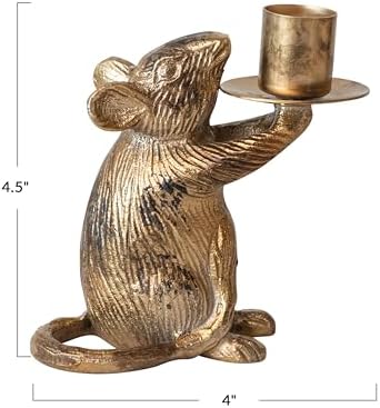 Creative Co-Op Cast Aluminum Mouse Taper Candleholder, Antique Gold Finish - Image 3