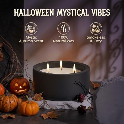 Viyffo 20oz Large Halloween Decorative Candle - Dark Botanical Lavender & Juniper Berry Scented 3-Wick Soy Candle, Matte Black Ceramic Jar, Luxury Home Fragrance, Elegant Fall Decor & Holiday Gift - Image 5