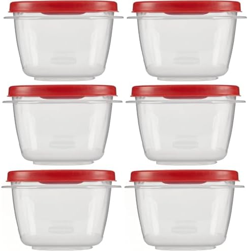 Food Storage Containers, Rubber Maid, Red, 2 Cup Food Storage Containers, 12 Piece Set, Easy Find Lids, 6 Containers, 6 Lids by Utensilux