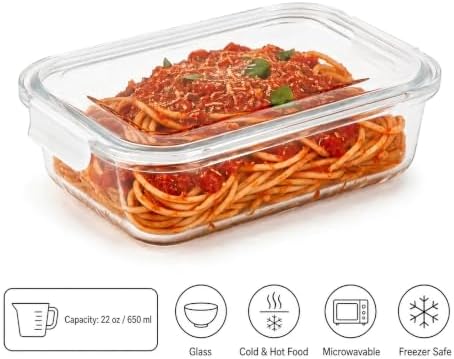 Glass Food Storage Containers with Lids — 6 Piece — 3 Containers + 3 Lids, 21.98 oz Each Glass, BPA-Free Leakproof Stackable Lids, Microwave, Oven & Dishwasher Safe — Ideal for Meal Prep, - Smoke Lid - Image 2