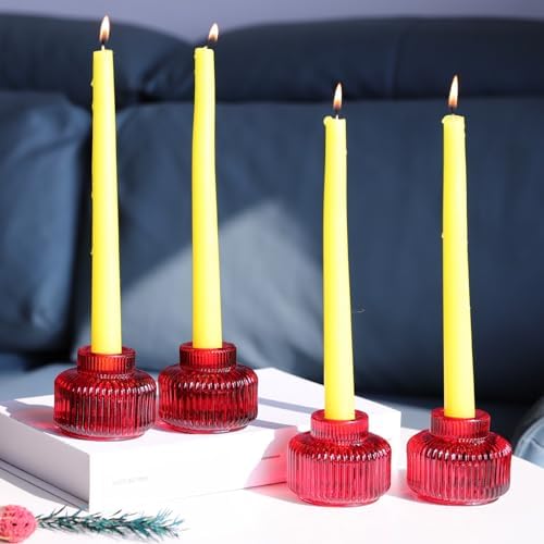 Woho Red Ribbed Taper Candle Holders Set of 4 for Christmas Decorations - Image 4