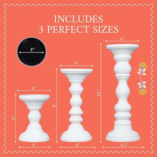 Mela Artisans Willow Mango Wood Candle Holders - Matte White, Set of 3 - Image 2