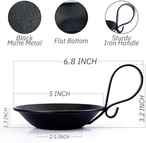 Matte Black Iron Pillar Candle Holder, Handle, Flat Base - Image 2