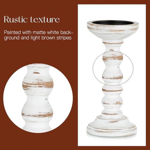 Candeldo Wood Candle Holders for Pillar, White Farmhouse Fireplace Decor - Image 6