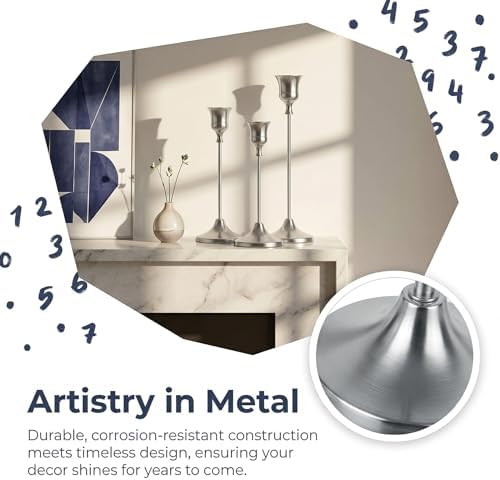 4 Sets(12 Pcs) Silver Tapered Candle Holder,Candlestick Tall Metal Candlestick Holders for Table Centerpiece Home Decor for Wedding Fireplace Mantel Housewarming Gift Fits 3/4 Inch Thick Candles - Image 6