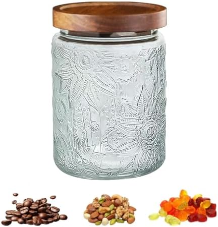 24 OZ Vintage Glass Jar with Lid, Airtight Food Storage Canisters with Bamboo for Kitchen Counter Pantry, Ideal for Coffee, Candy, Tea, Oats, Sugar, Cookies Decorative Jars-Sunflower by Unknown