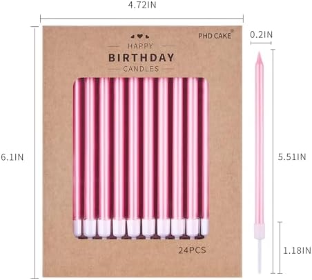 PHD CAKE Pink Long Thin Metallic Birthday Candles, Cake Candles, Birthday Parties, Wedding Decorations, Party Candles - Image 5