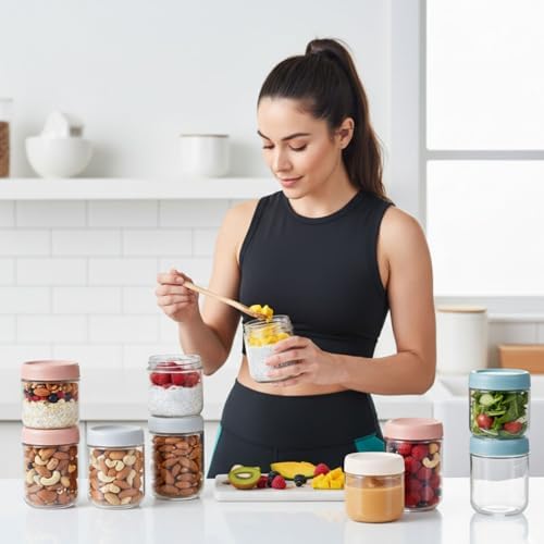 ColoVie Glass Meal Prep Jar Set, 8 Pack Overnight Oats Containers with Lids - Image 4
