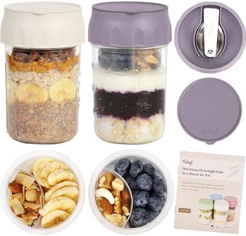 SOLIGT 2 Pack Overnight Oats Containers with Lids (Oat White/Purple) by SOLIGT