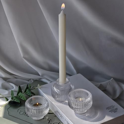 Woho Ribbed Clear Taper Candle Holders Set of 8 for Wedding Table Decor - Image 4