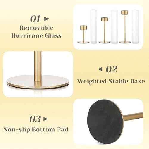 Hewory Gold Hurricane Candle Holder: 6PCS Candlestick Holders for Decor - Image 6