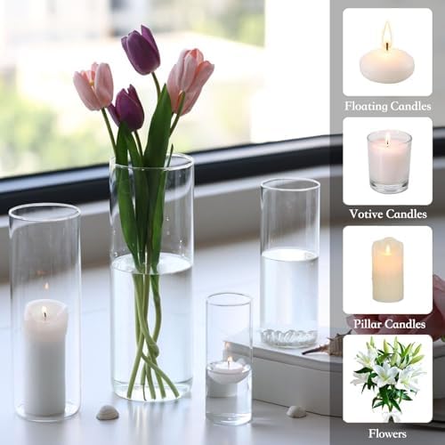 PHOSPHOR 16 PCS Glass Candle Holder, Hurricane Candle Hoder, Glass Pillar Candle Holder, Clear Cylinder Candleholder Cylinder Vase for Centerpieces Wedding Party Decoration - Image 3
