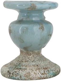 Creative Co-Op Small Distressed Blue Terracotta Pillar Candle Holder - Image 3