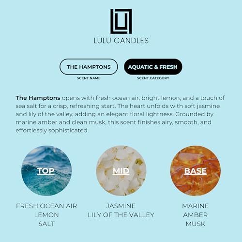 Lulu Candles | The Hamptons - Fresh Citrus & Ocean Mist | Luxury Scented Soy Jar Candle | Hand Poured in The USA | Highly Scented & Long Lasting (9 Oz.) - Image 4