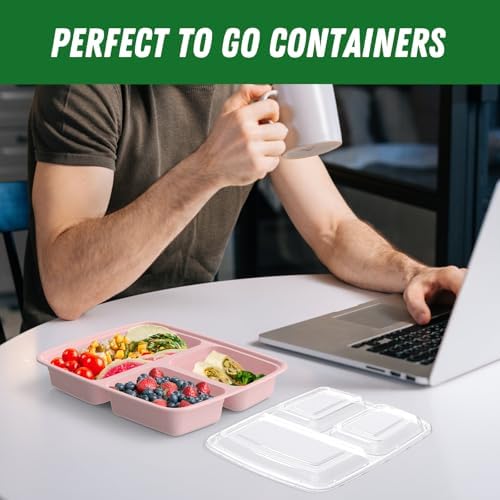 Dealusy 50 Pack 32 oz Meal Prep Containers with Lids 3-Compartment, Pink - Image 7