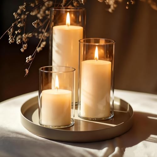 UDU 24 PCS White Pillar Candles with Glass Cylinder Vases Hurricane Glass Candle Holders for Pillar Candles Cylinder Vases for Centerpieces Wedding Table Party Home Decor - Image 2