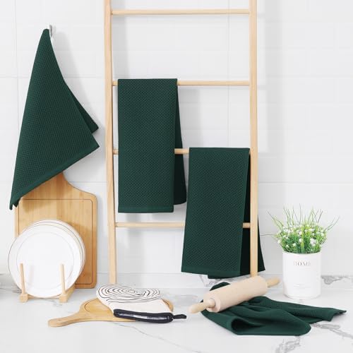 Homaxy 100% Cotton Waffle Weave Kitchen Dish Towels 12-Pack, Blackish Green - Image 6